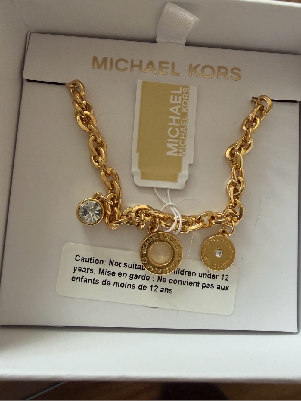 Michael Kors Gold-Tone Charm Link Bracelet with Crystals